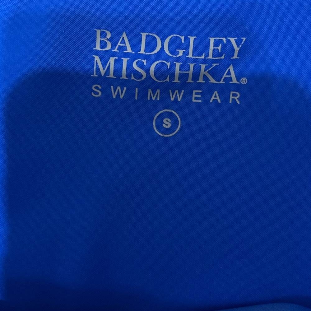Badgley Mischka Grecian Blue Ruffle Accent One Shoulder Swimsuit NWT - Picture 4 of 4